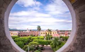 Image one of Nicaragua's colonial cities through a rounded view.