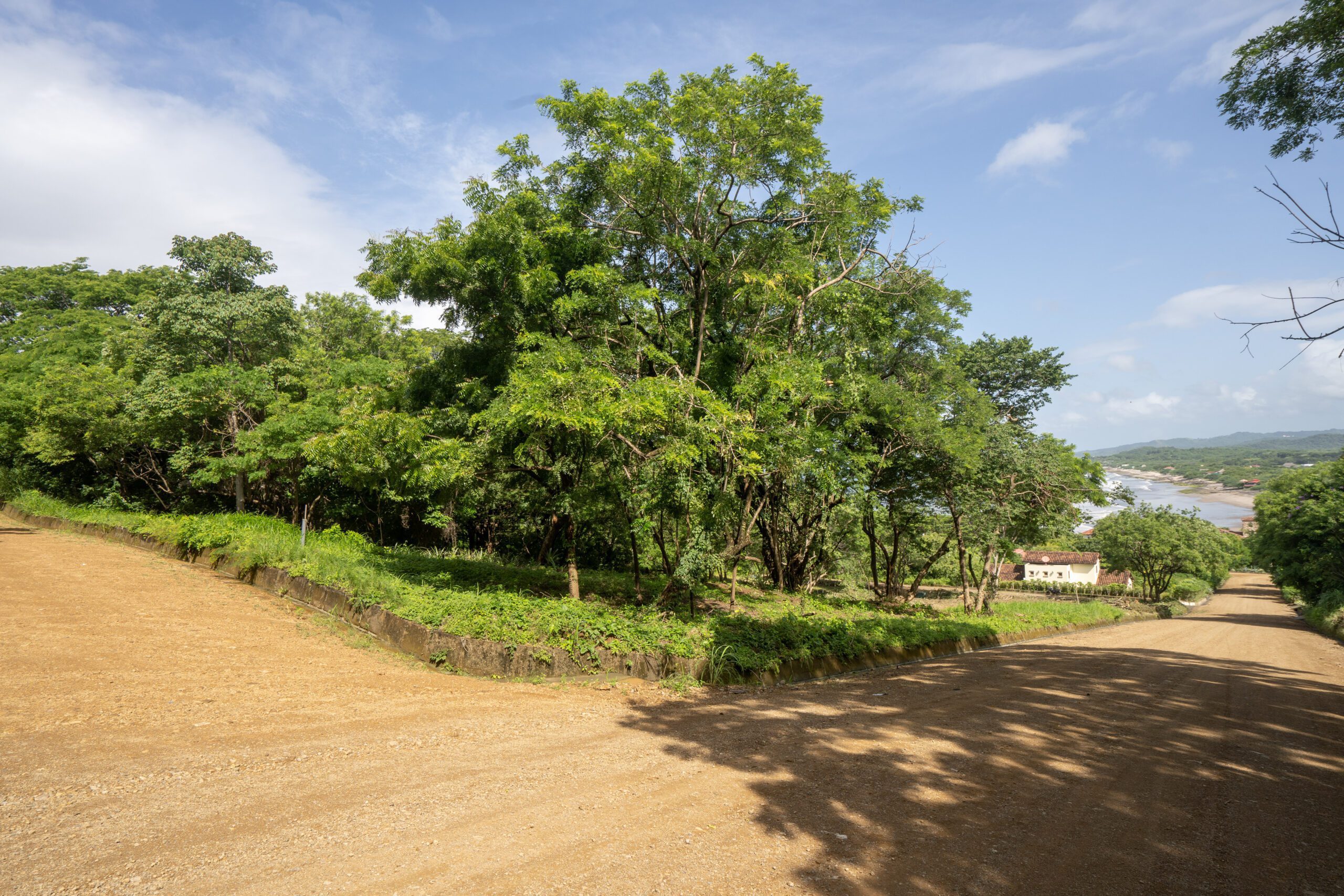 http://Lot%20E-2%20Dirt%20road%20with%20trees%20on%20the%20side%20at%20Rancho%20Santana's%20luxury%20resort%20community.