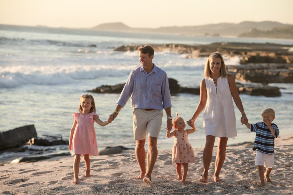 A family receiving the health benefits of blue spaces at Rancho Santana resort